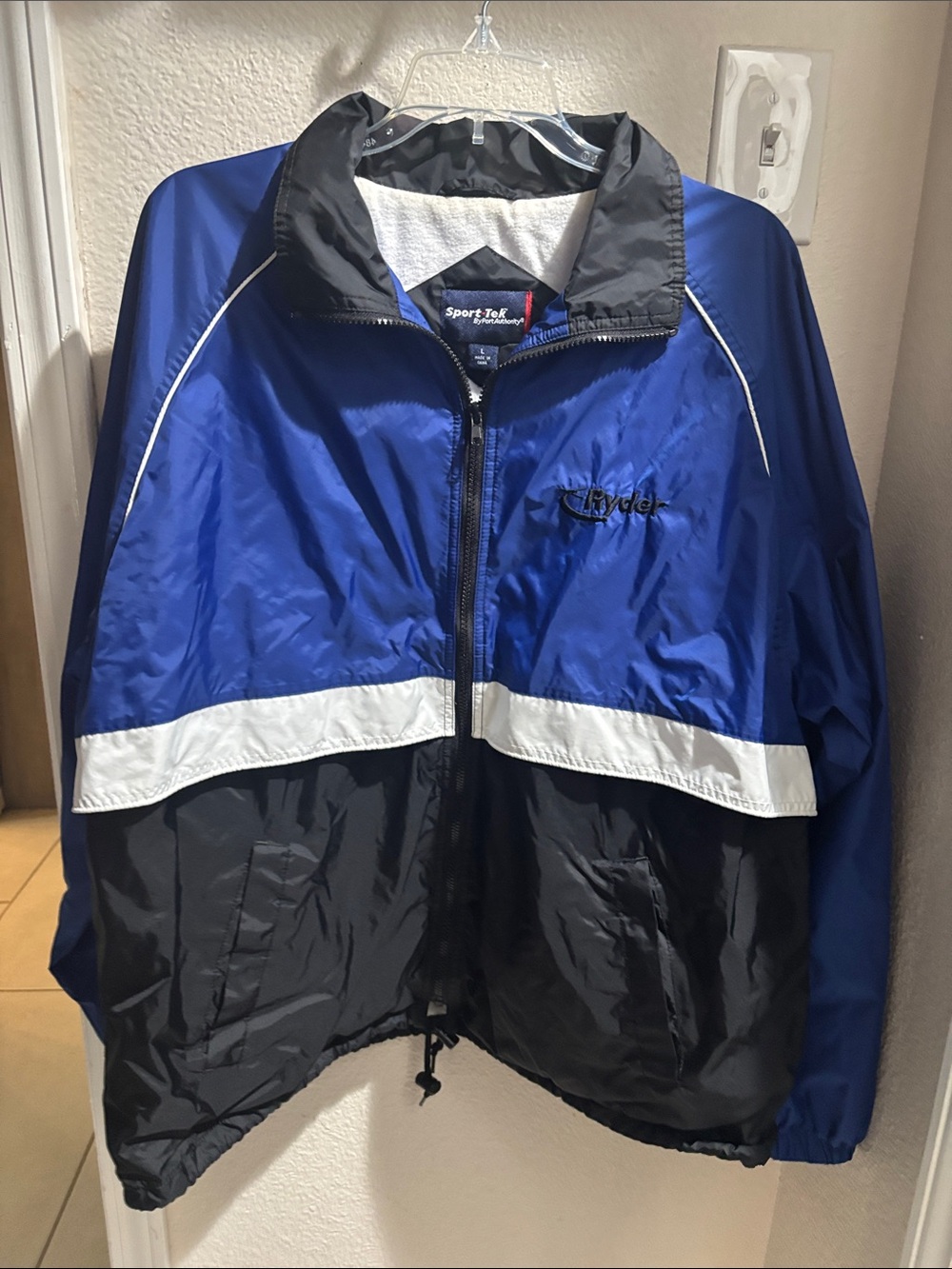 Sport-Tek Men's Royal Blue and Black Windbreaker with White Trim L